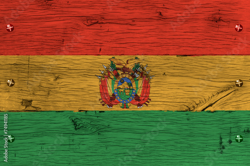 Bolivia national flag painted old oak wood fastened