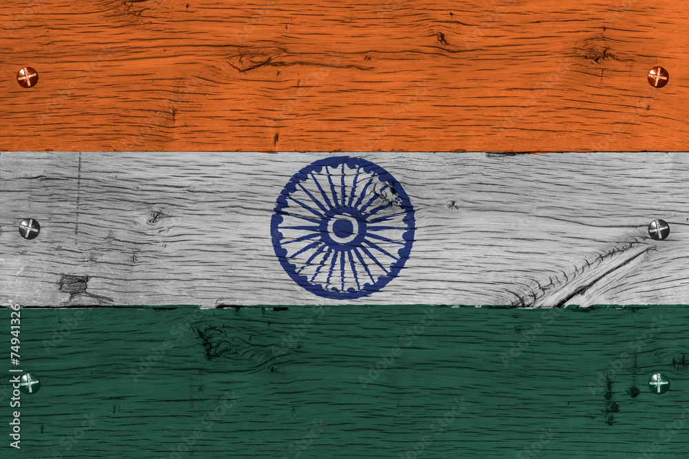 India national flag painted old oak wood fastened