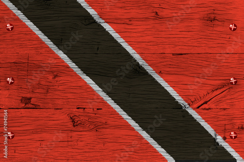 Trinidad Tobago national flag painted old oak wood fastened