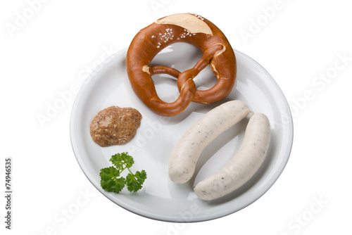 Weißwürste mit Brezel, Bavarian veal sausage