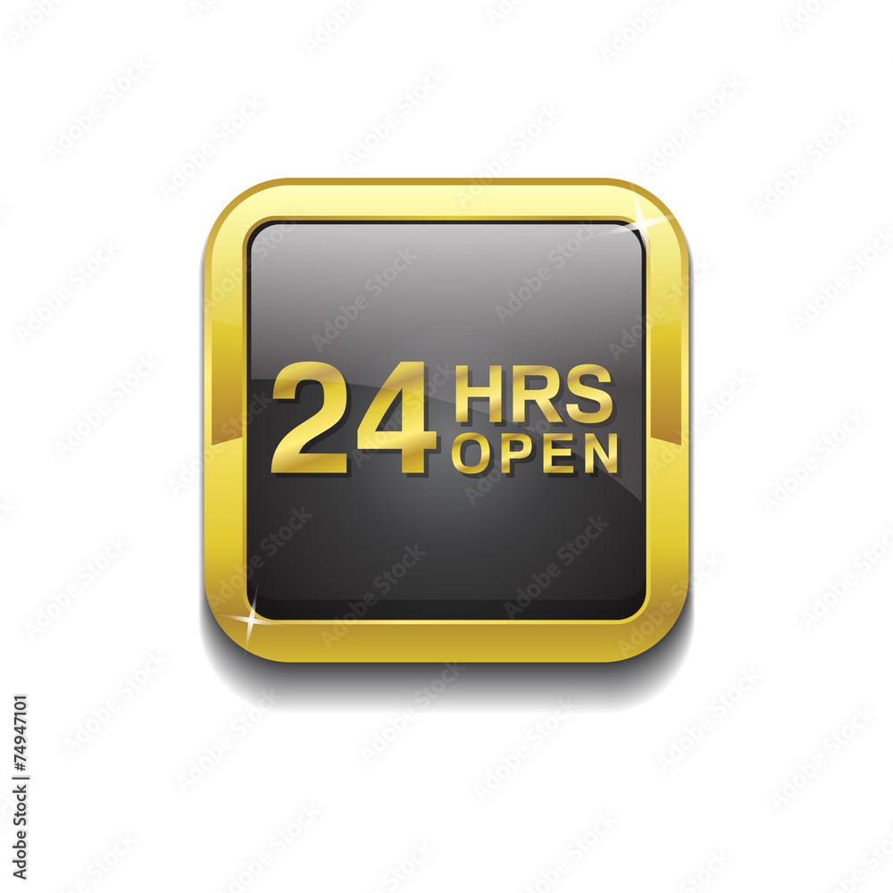 24 Hours Open Gold Vector Icon Button 24 Hours Open Gold Vector Icon Button