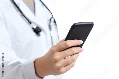 Doctor woman hand using a smart phone