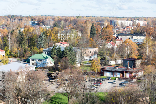 aerial view of rural city in latvia. valmiera