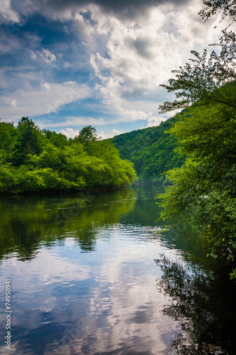 Evening clouds reflections in the Lehigh River, at Lehigh Gorge