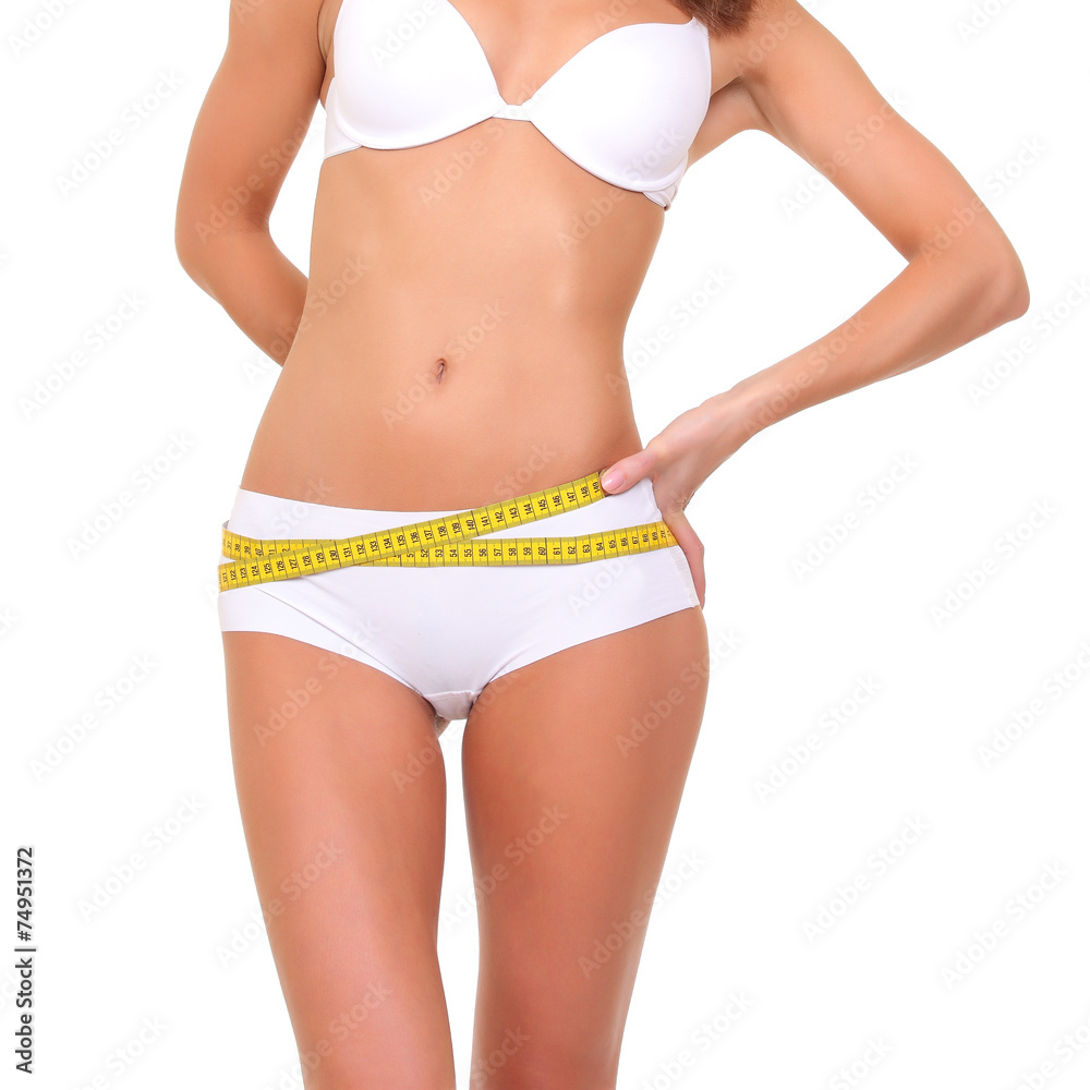 woman with measure tape over white woman with measure tape over white