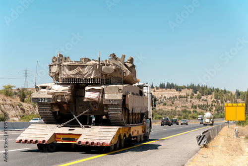Tank Merkava carrier truck during the war in Israel