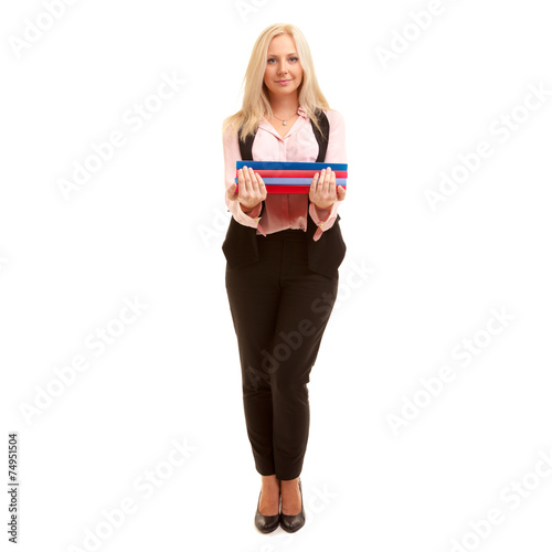 The Business Woman holds colorful folders