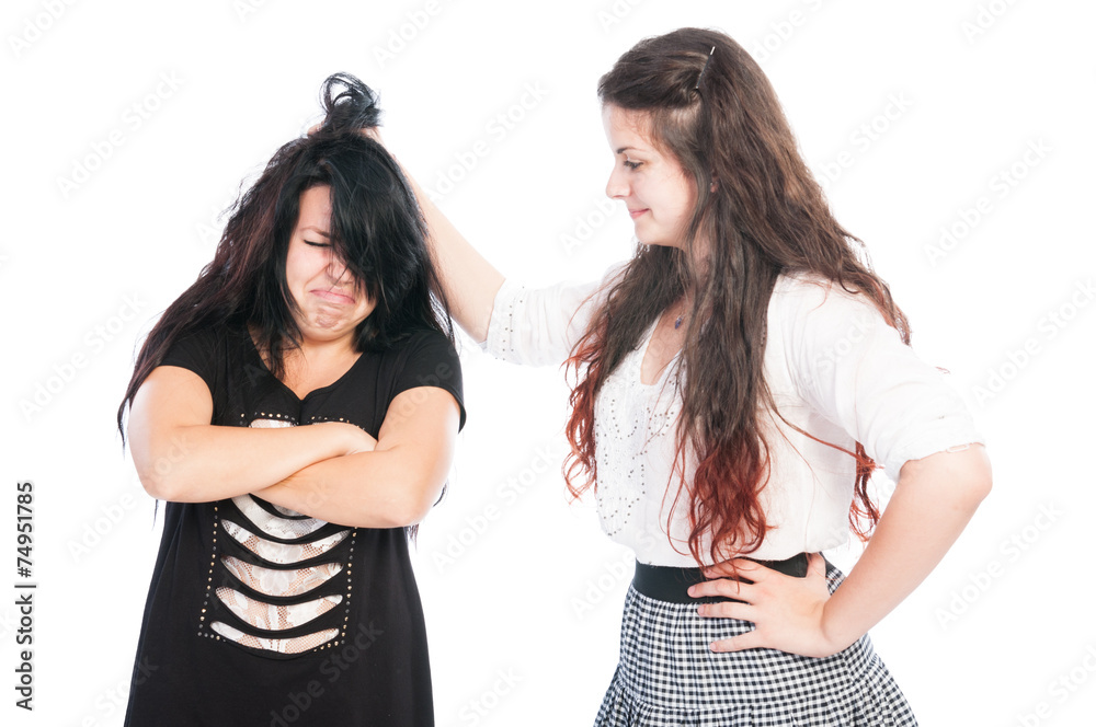 Bully girl grabbing hair.
