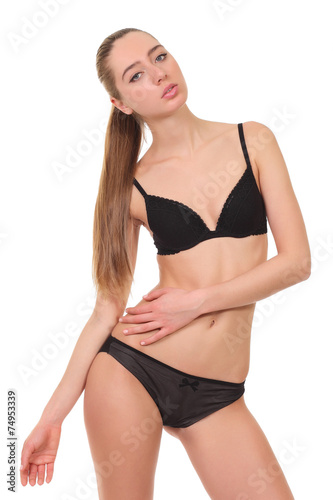 beautiful young girl in black lingerie