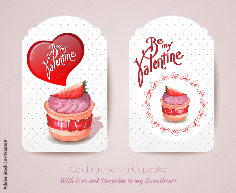Vintage card with cupcake. Happy Valentine's Day card