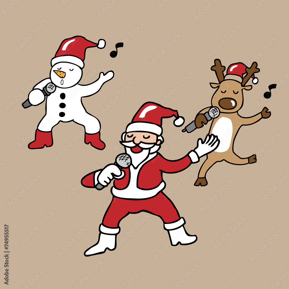 Obraz premium Santa and team singing cartoon