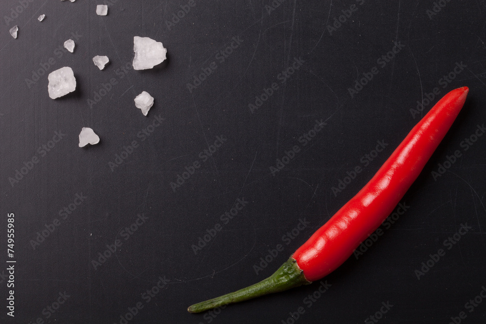 red hot chili peppers on a blackboard. With space for text. tint