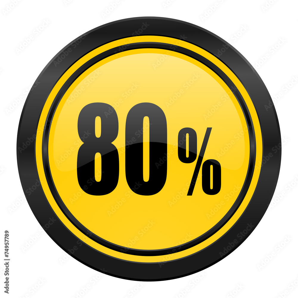 80 percent icon, yellow logo, sale sign 80 percent icon, yellow logo, sale sign