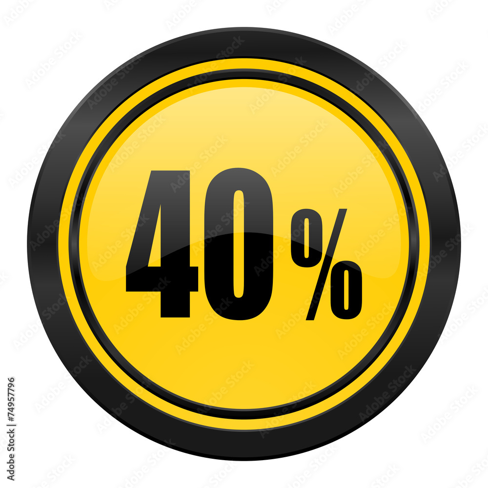 40 percent icon, yellow logo, sale sign 40 percent icon, yellow logo, sale sign