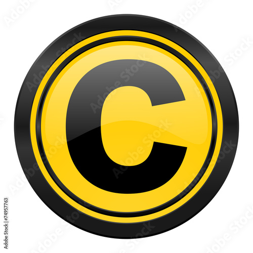 copyright icon, yellow logo,