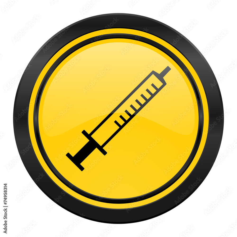 medicine icon, yellow logo, syringe sign medicine icon, yellow logo, syringe sign