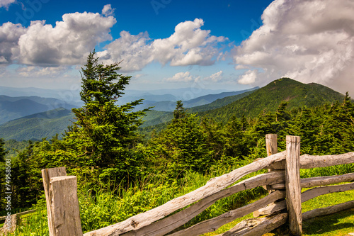 Fence and view of the Appalachians from Mount Mitchell, North Ca