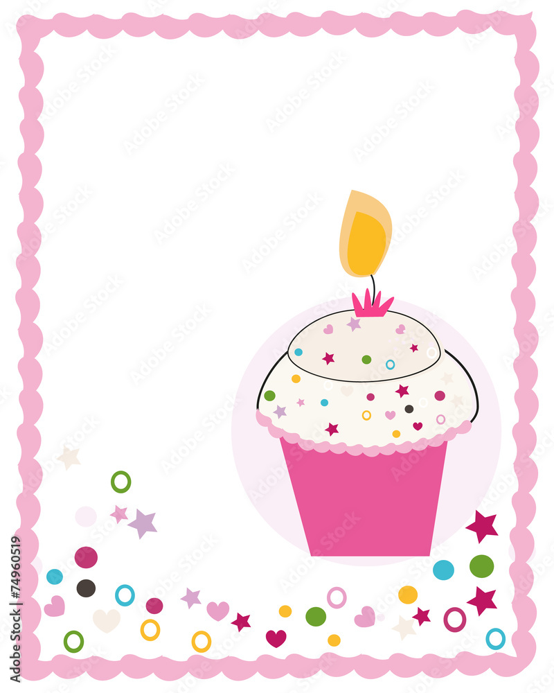 Happy birthday greeting card with cupcake and candle Happy birthday greeting card with cupcake and candle