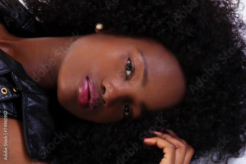 Closeup Reclining Portrait African American Teen Girl
