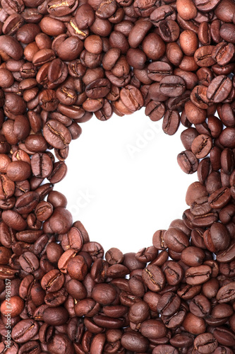 frame. Coffee beans on white background.