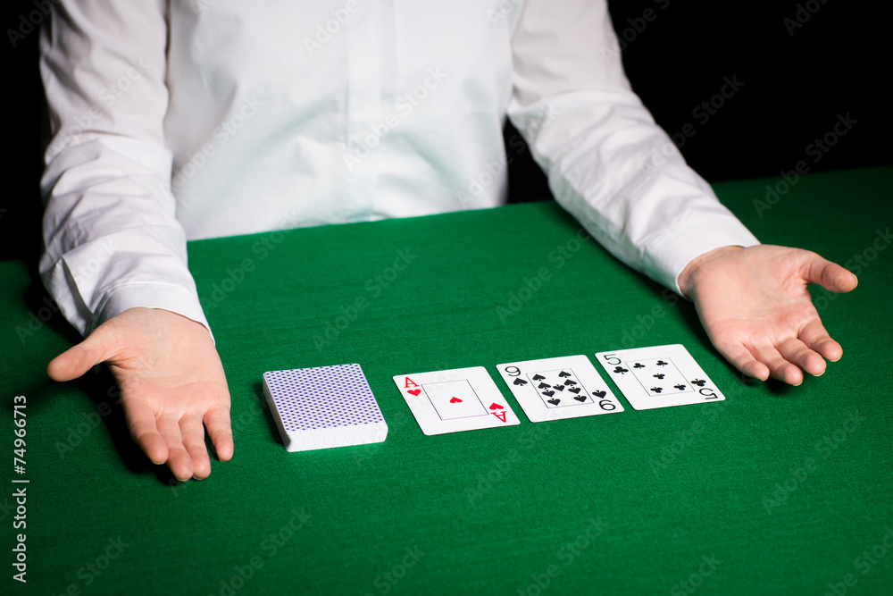holdem dealer with playing cards holdem dealer with playing cards