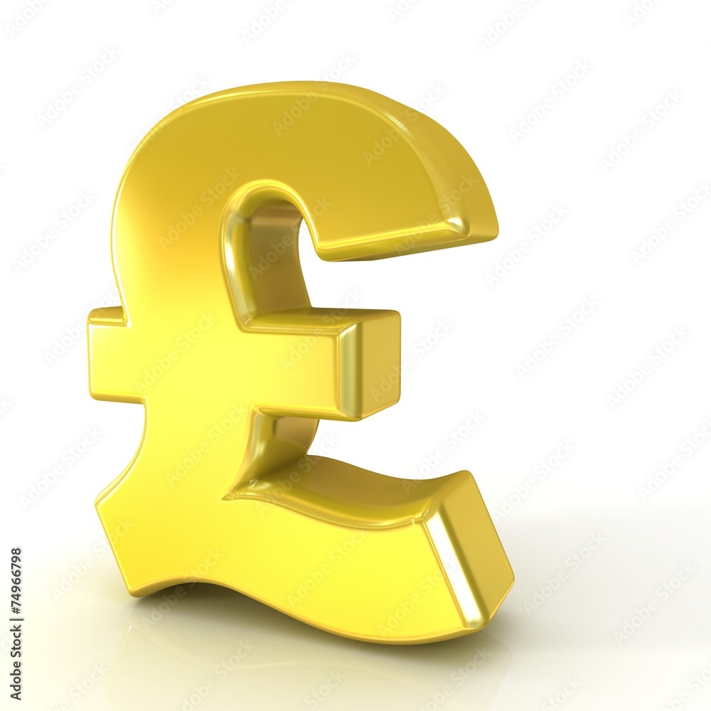 Pound 3d golden sign isolated on white background