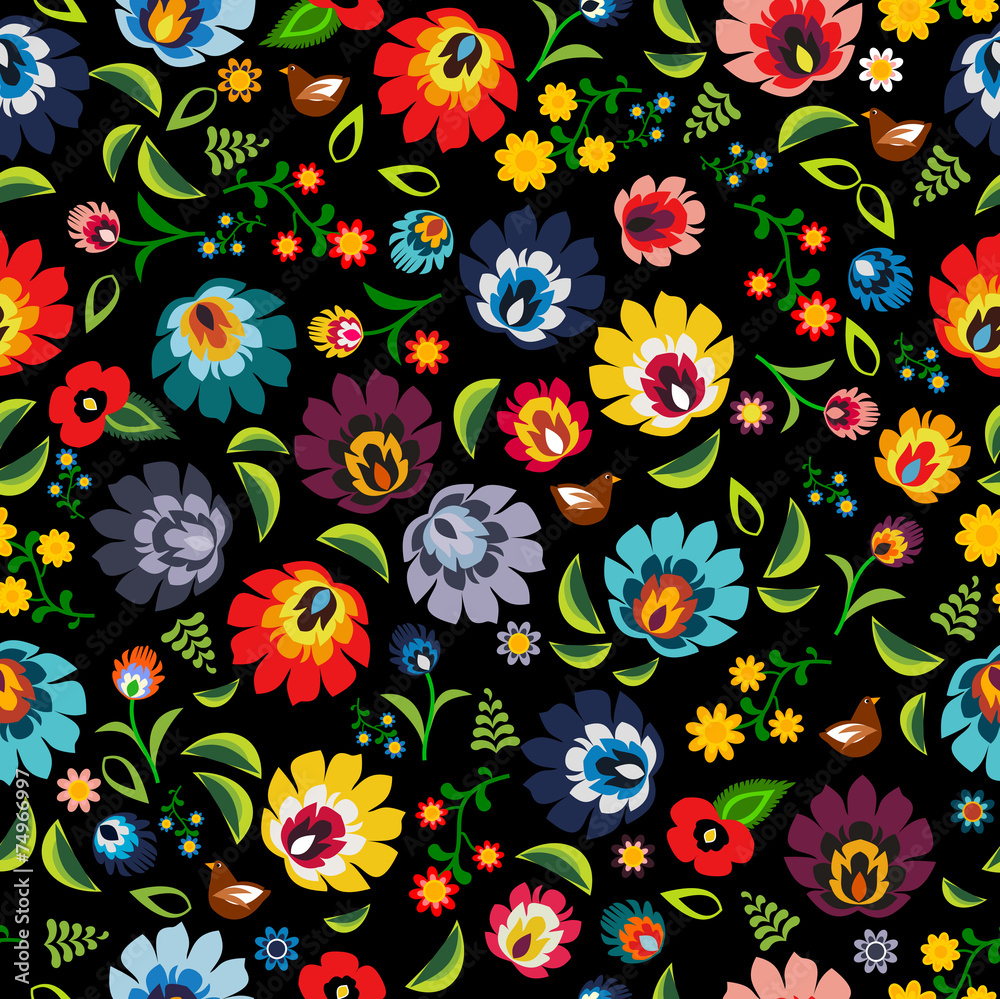 Fototapeta Polski ludowy wzór na czarnym tle