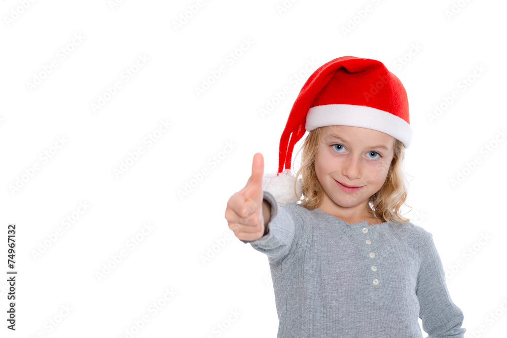 girl with Santa- cap and thumb up