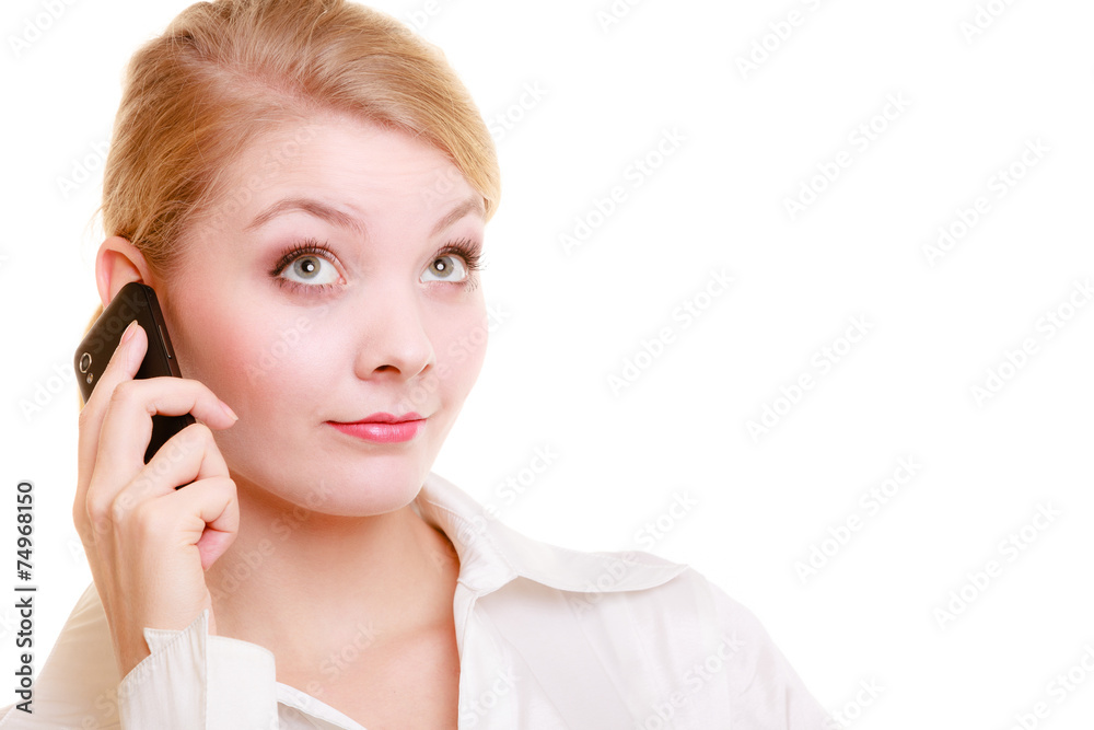 Communication. Businesswoman talking on cell phone Communication. Businesswoman talking on cell phone