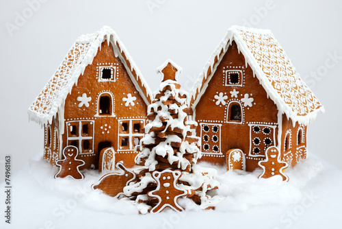 The hand-made eatable gingerbread houses and New Year Tree with