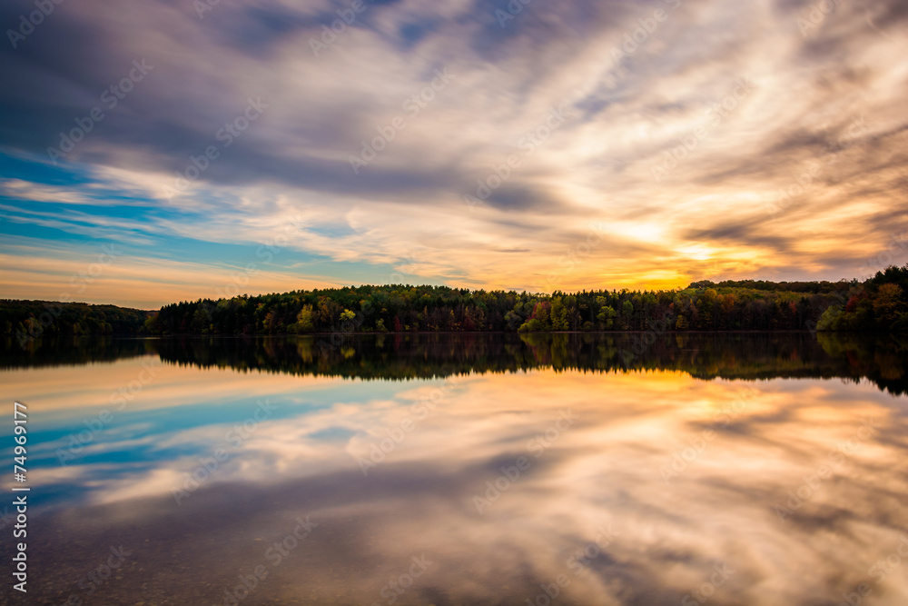 Long exposure at sunset at Long Arm Reservoir, Pennsylvania.