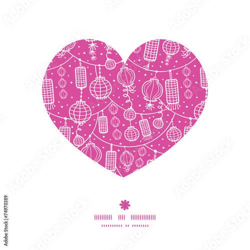 Vector holiday lanterns line art heart silhouette pattern frame