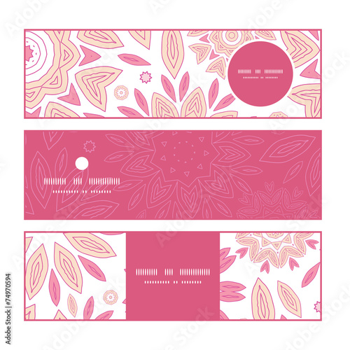 Vector pink abstract flowers horizontal banners set pattern