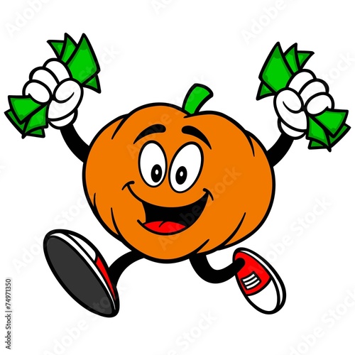 Pumpkin Mascot Running with Money