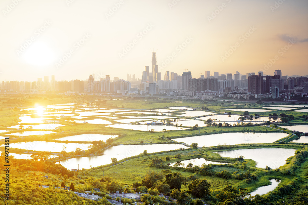 Naklejka premium hong kong countryside sunset