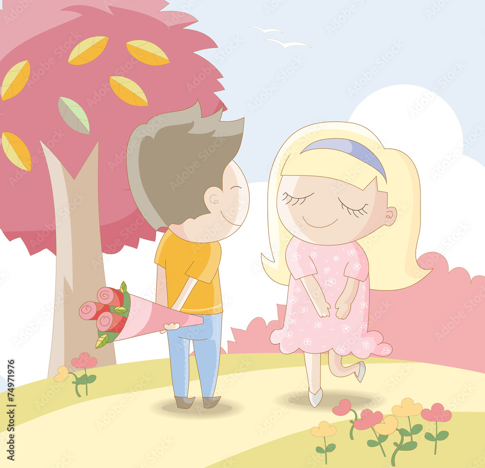 Sweet lovers -Man giving girl a bouquet of roses Sweet lovers -Man giving girl a bouquet of roses