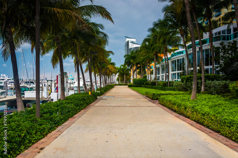Modern buildings and walkway in South Beach, Miami, Florida.