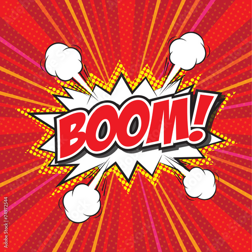 BOOM! wording in comic speech bubble in pop art style