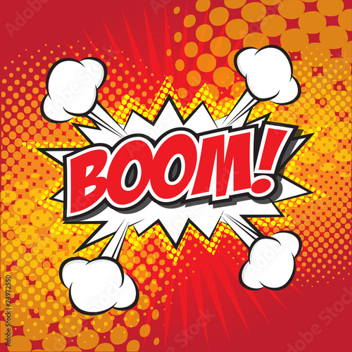 BOOM! wording in comic speech bubble in pop art style