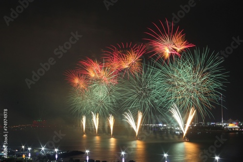 Green and red firework display