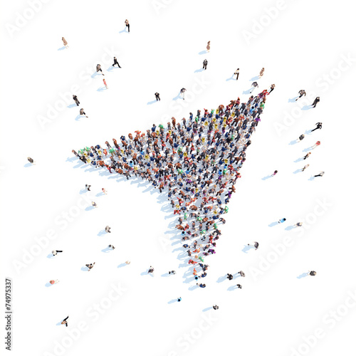 People in the form of a compass needle.