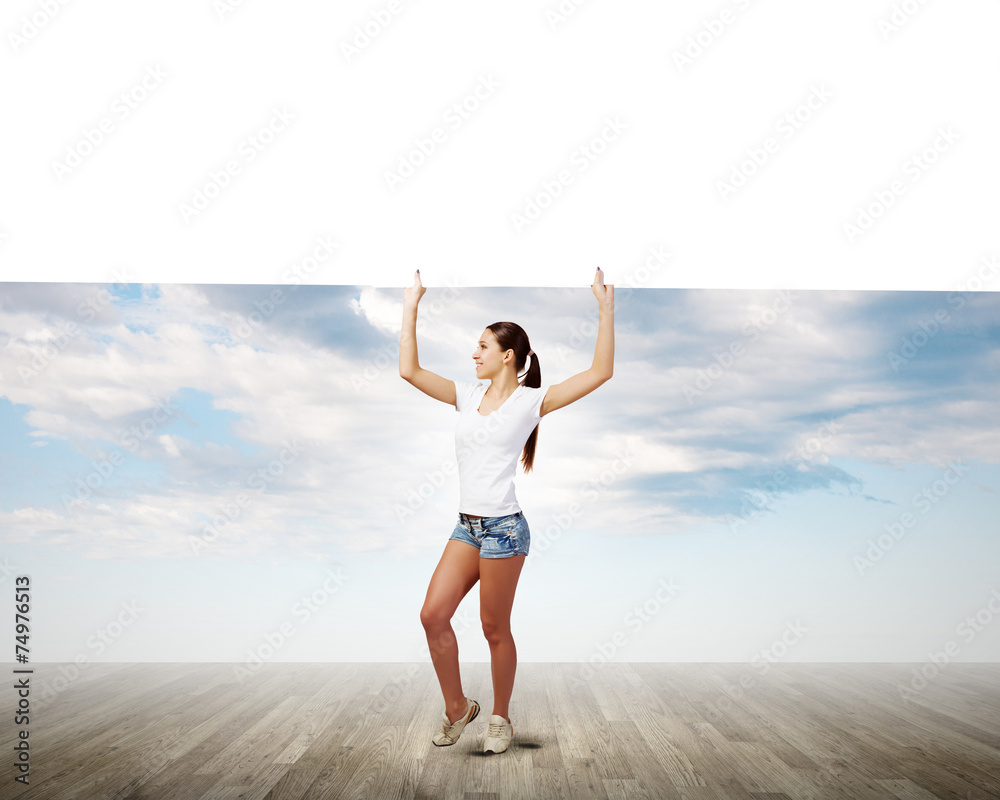 Obraz premium Girl with banner