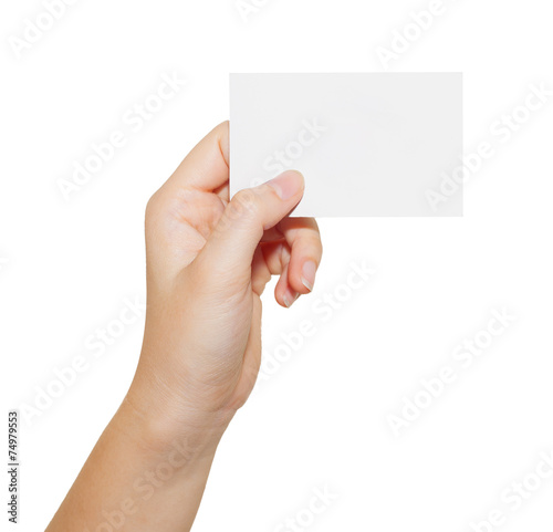 woman hand hold blank business card