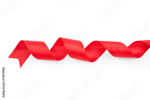 red ribbon nicely uncurled isolated on pure white