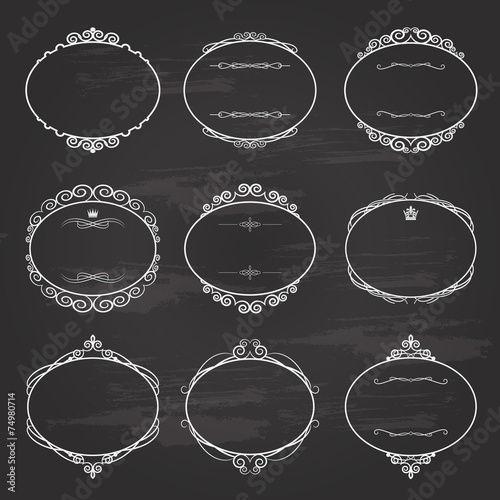 Vintage chalk frame set on chalkboard.