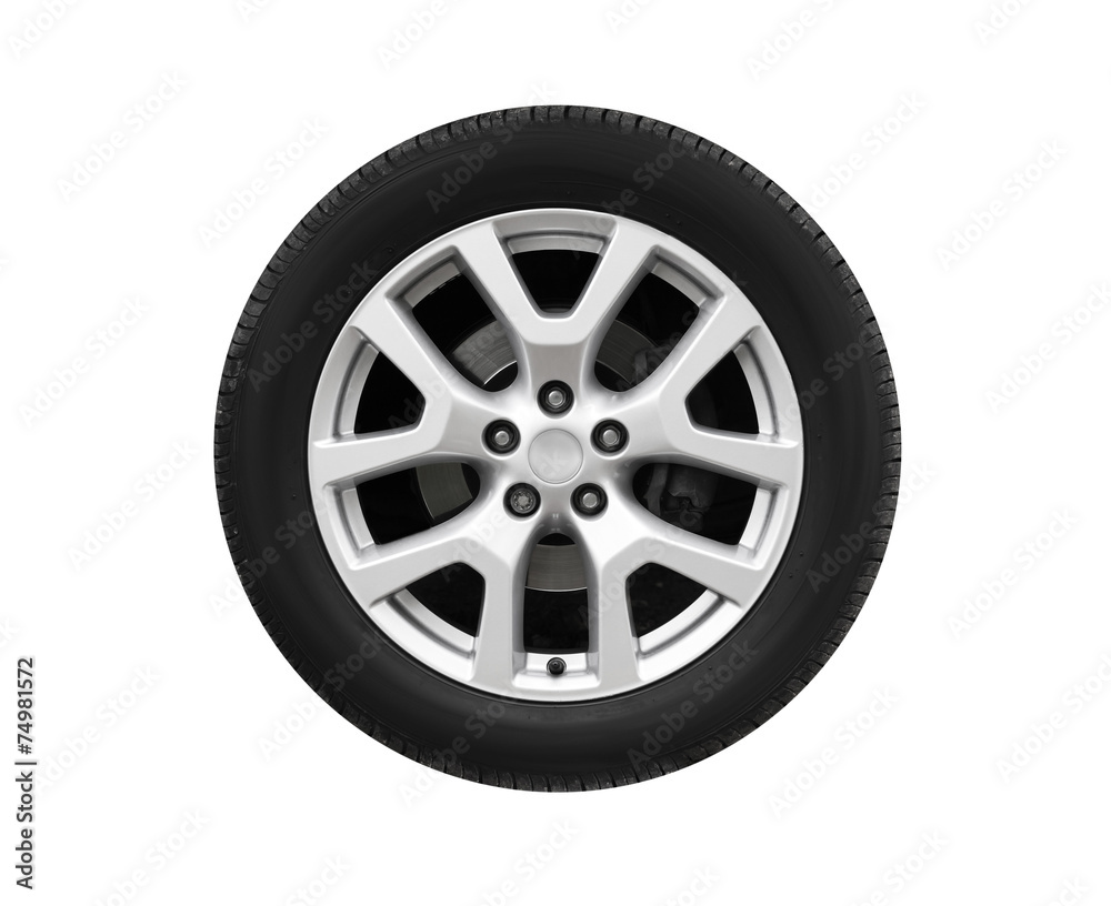 Automotive wheel on light alloy disc isolated on white Automotive wheel on light alloy disc isolated on white