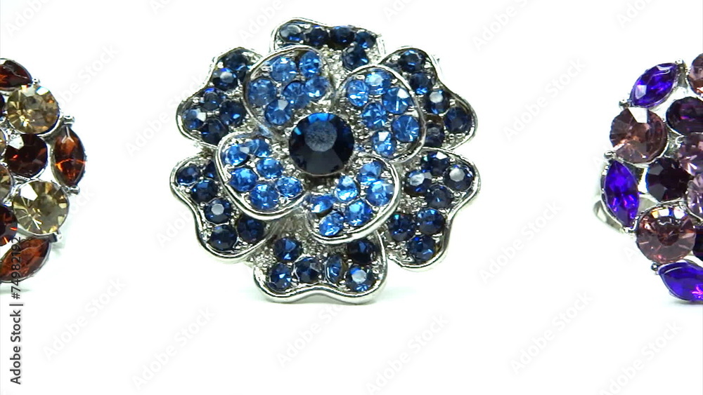 Precious silvery rings jewelery with gem crystals Precious silvery rings jewelery with gem crystals