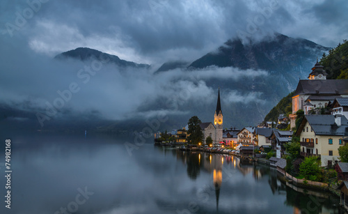 Hallstatt Lake, Austria in the evening