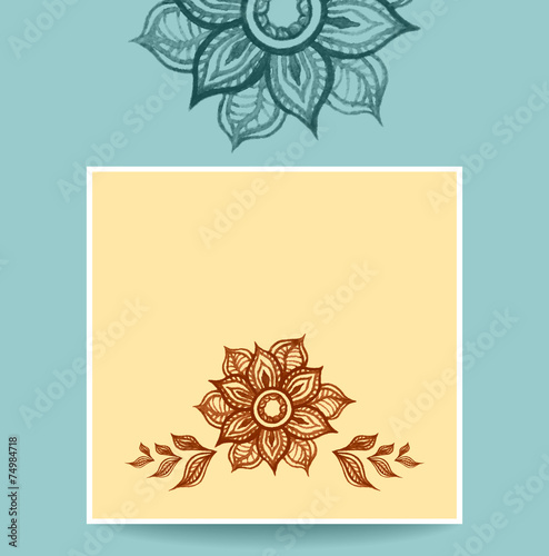 Template with water color abstract flowers in beige blue