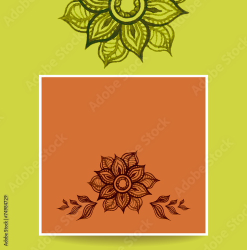 Template with water color abstract flowers in green brown